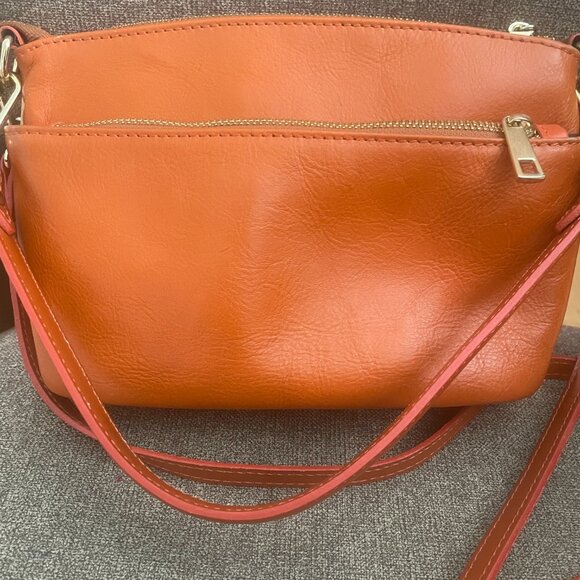 Divina Firenze Italy Orange Tan Genuine Leather Crossbody Shoulder Bag - Picture 2 of 11